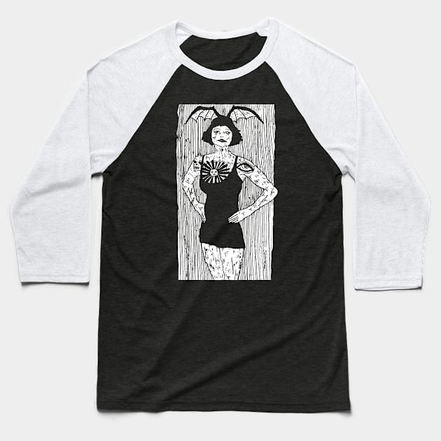 The Tattooed Lady Baseball T-Shirt by AllieHartleyArt